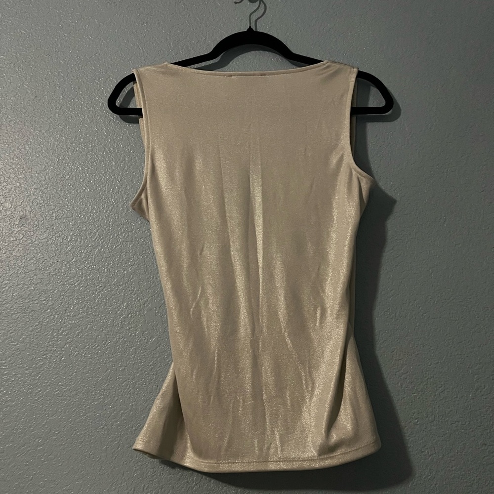 White House Black Market Shimmering Cream Draped Blouse - Picture 2 of 2